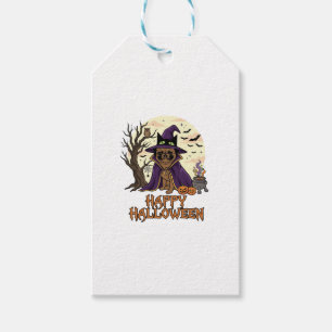 Fröhlicher Halloween-Mops-Henkerhut-Kessel-Kürbiss Geschenkanhänger