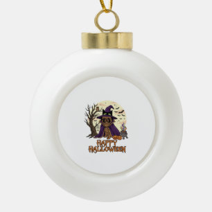 Fröhlicher Halloween-Mops-Henkerhut-Kessel-Kürbiss Keramik Kugel-Ornament