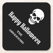 Fröhlicher Halloween-Schädel individuelle Name ode Rechteckiger Pappuntersetzer (Vorderseite)