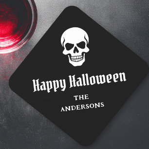 Fröhlicher Halloween-Schädel individuelle Name ode Rechteckiger Pappuntersetzer