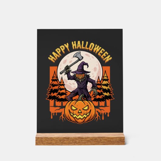 Fröhlicher Halloween-Vogelscheuche-Jack-O-Lantern- Acrylschild (Vorderseite)