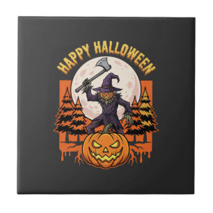 Fröhlicher Halloween-Vogelscheuche-Jack-O-Lantern- Fliese