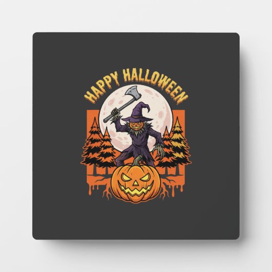 Fröhlicher Halloween-Vogelscheuche-Jack-O-Lantern- Fotoplatte (Vorderseite)