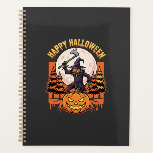 Fröhlicher Halloween-Vogelscheuche-Jack-O-Lantern- Planer (Vorderseite)