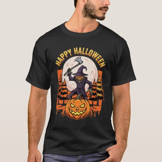 Fröhlicher Halloween-Vogelscheuche Jack O Lantern T-Shirt (Vorderseite)