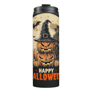 Fröhlicher Halloween-Vogelscheuchen-Kürbis-Thermal Thermosbecher