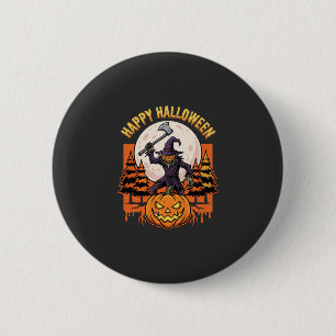 Fröhlicher Halloween-Vogelscheuchen-Kürbis-Vektor Button