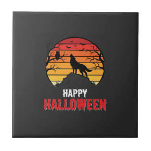 Fröhlicher Halloween-Wolf-Sonnenuntergangs-Vektor Fliese