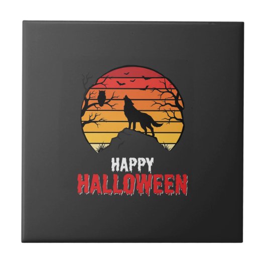 Fröhlicher Halloween-Wolf-Sonnenuntergangs-Vektor Fliese (Vorderseite)