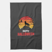 Fröhlicher Halloween-Wolf-Sonnenuntergangs-Vektor Geschirrtuch (Vertikal)