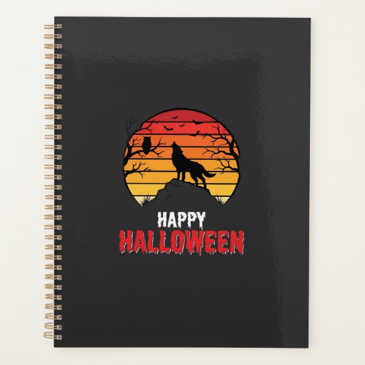 Fröhlicher Halloween-Wolf-Sonnenuntergangs-Vektor Planer (Vorderseite)