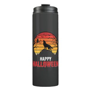 Fröhlicher Halloween-Wolf-Sonnenuntergangs-Vektor Thermosbecher
