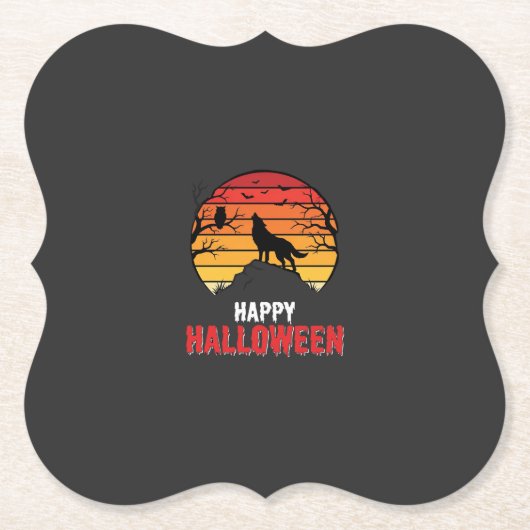 Fröhlicher Halloween-Wolf-Sonnenuntergangs-Vektor Untersetzer (Vorderseite)