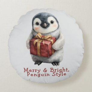 Fröhlicher & Heller Pinguin-Weihnachten Rundes Kissen