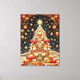 Fröhlicher + heller Weihnachtsbaum unter einem dun Leinwanddruck