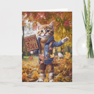 Fröhlicher Herbst für Euch alle Herbstkatze Grußka Karte