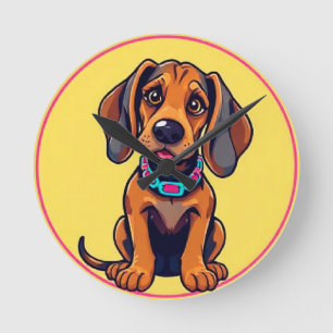 Fröhlicher Hund Bunte Cartoon-Illustration Runde Wanduhr