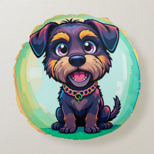 Fröhlicher Hund Bunte Cartoon-Illustration Rundes Kissen