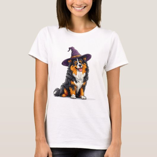 Fröhlicher Hund, der einen Hexenhut trägt T-Shirt (Vorderseite)