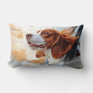 Fröhlicher Hund im Wind Kunstprint Lendenkissen