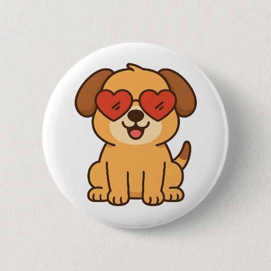Fröhlicher Hund mit Herz-Sonnenbrille, Pet Lover D Button (Vorderseite)
