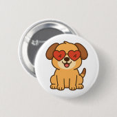 Fröhlicher Hund mit Herz-Sonnenbrille, Pet Lover D Button (Vorne & Hinten)