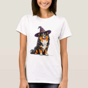 Fröhlicher Hund mit Hexenhut T-Shirt