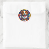 Fröhlicher Hund Niedliches Weltraum-Tier Kunst Runder Aufkleber (Tasche)