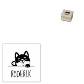 Fröhlicher Hund Peeking Husky Individuelle Name 2 Gummistempel (Stempel)