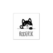 Fröhlicher Hund Peeking Husky Individuelle Name 2 Gummistempel (Prägung)