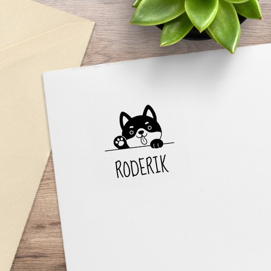 Fröhlicher Hund Peeking Husky Individuelle Name 2 Gummistempel