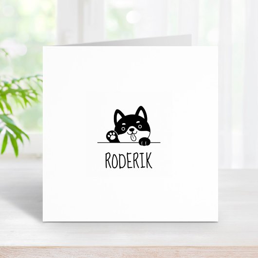 Fröhlicher Hund Peeking Husky Individuelle Name 2 Gummistempel