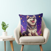 Fröhlicher Husky gegen Starry Sky Kissen (Stuhl )