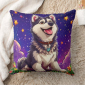 Fröhlicher Husky gegen Starry Sky Kissen (Decke)