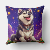 Fröhlicher Husky gegen Starry Sky Kissen (Rückseite)