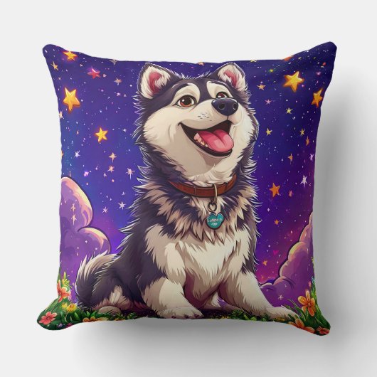 Fröhlicher Husky gegen Starry Sky Kissen (Vorderseite)