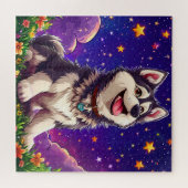 Fröhlicher Husky gegen Starry Sky Puzzle (Horizontal)
