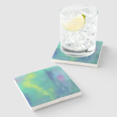 Fröhlicher Impressionist Abstrakt in Grün und Blau Steinuntersetzer (Seitenansicht)