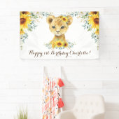 Fröhlicher Jungle Lion Cub Sonnenblume zum Geburts Banner (Insitu)