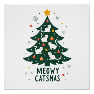 Fröhlicher Katz Weihnachten Baum Xmas Lustiger San Poster