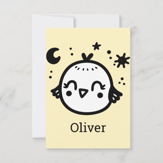 Fröhlicher Kick - Kawaii Bird Line Art" Dankeskarte (Vorderseite)