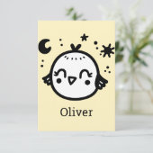 Fröhlicher Kick - Kawaii Bird Line Art" Dankeskarte (Stehend Vorderseite)