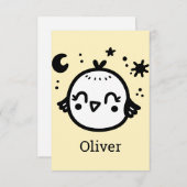 Fröhlicher Kick - Kawaii Bird Line Art" Dankeskarte (Vorne/Hinten)