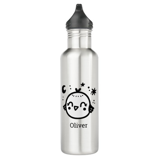 Fröhlicher Kick - Kawaii Bird Line Art" Edelstahlflasche (Rechts)