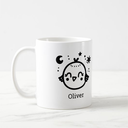 Fröhlicher Kick - Kawaii Bird Line Art" Kaffeetasse (Links)