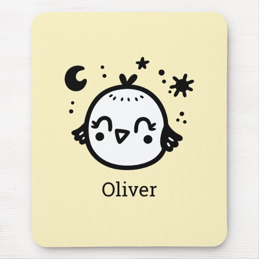 Fröhlicher Kick - Kawaii Bird Line Art" Mousepad (Vorne)