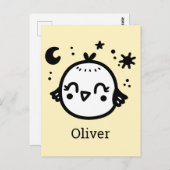 Fröhlicher Kick - Kawaii Bird Line Art" Postkarte (Vorne/Hinten)