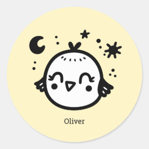 Fröhlicher Kick - Kawaii Bird Line Art" Runder Aufkleber
