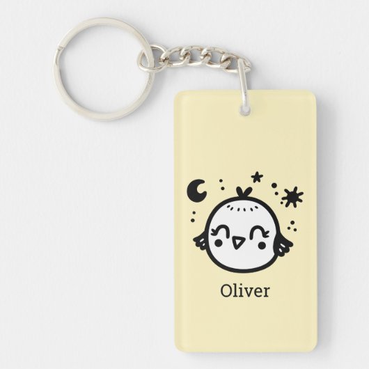 Fröhlicher Kick - Kawaii Bird Line Art" Schlüsselanhänger (Vorderseite)