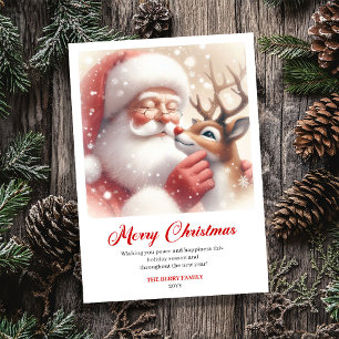 Fröhlicher klassischer Weihnachtsmann mit Rudolph  Feiertagskarte